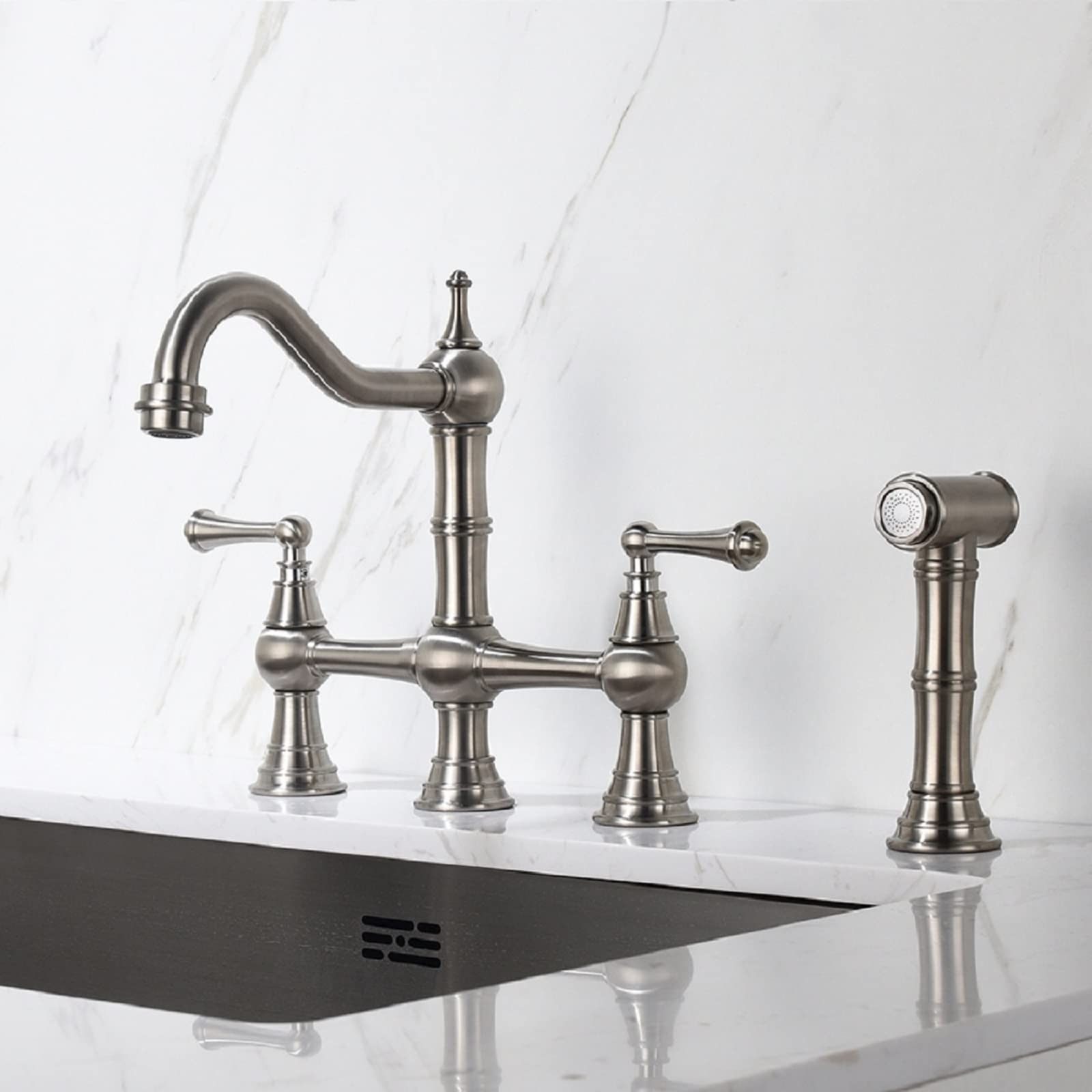 COSZWQDP Kitchen Sink Faucet Stainless Steel Brushed Nickel Double Handle Single Hole Faucets with Pull Down