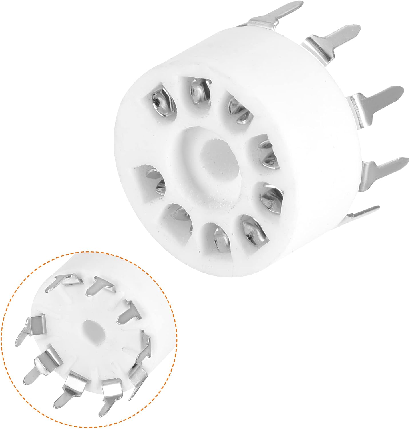 MECCANIXITY 9pin PCB Tube Socket Plastic, Vacuum Tube Protect Tube Pin Socket Tinning Plated, White Suitable for 12AX7 Pack of 4