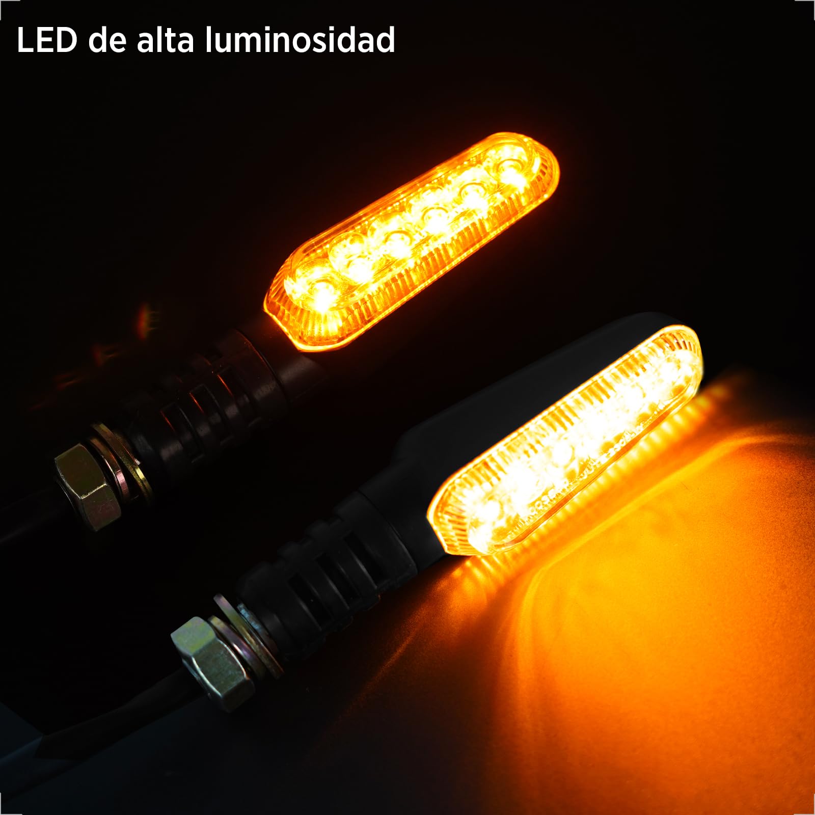 evermotor Intermitentes LED para motocicleta, 12V 2,4W 2 piezas homologado, 6-LED muy brillantes por indicador, resistente al agua IP67, ptornillo m10 ara e scooter quad ATV