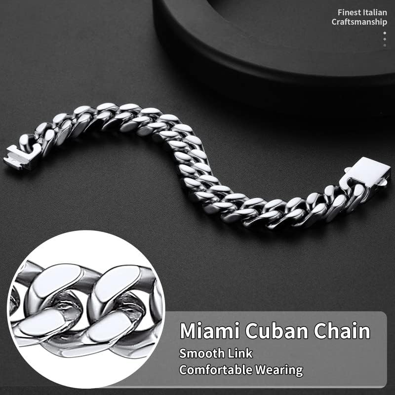 ChainsHouse Stainless Steel Cuban Link Bracelet for Men, 5mm/7mm/9mm/12mm Width, 7.5"/8.3"/9" Length, Black/18K Gold Plated Chain Wrist Bracelets for Men, with Gift Box - Image 5