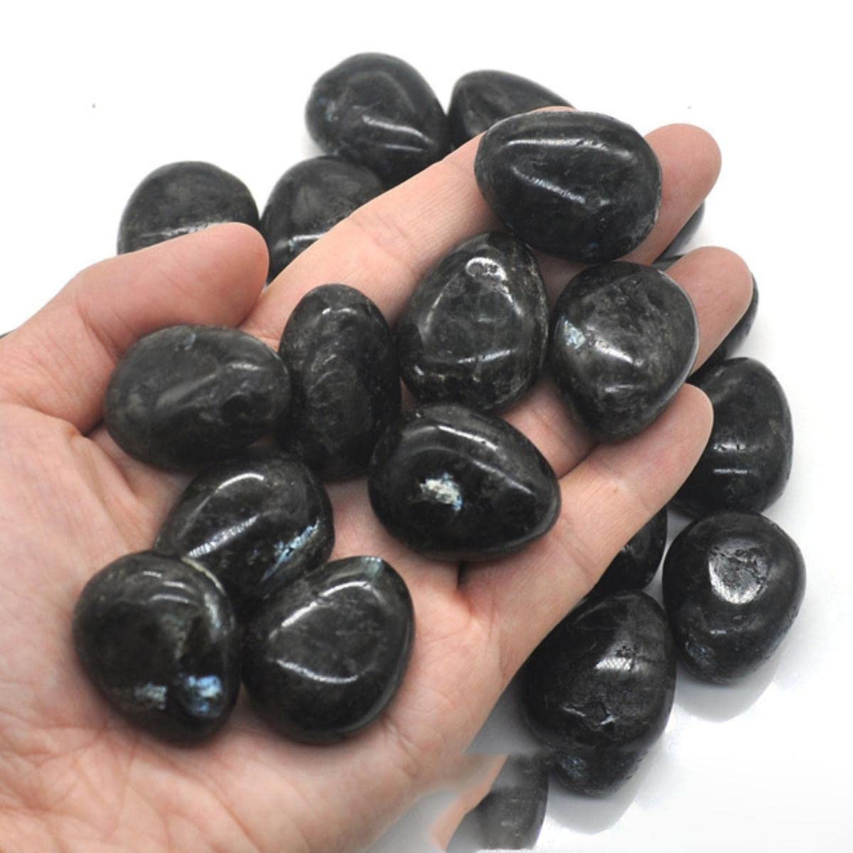 Crystal Healing Polierter getrommelter Kies-Mineral-Edelstein-Edelstein-Roh-Aquarium-Dekoration-Larvikite,500g