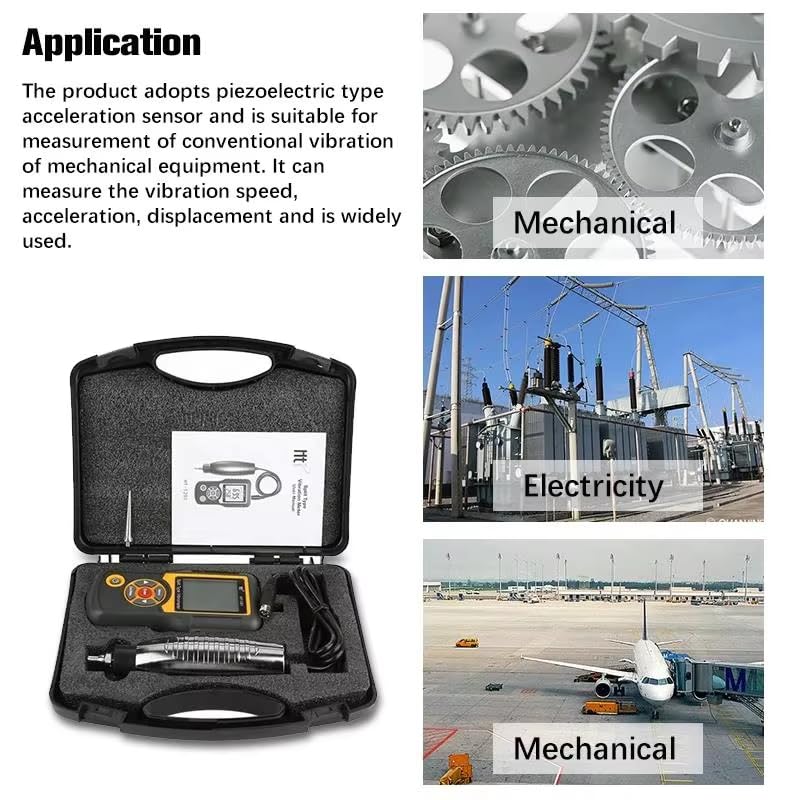 Analizador de vibraciones portátil HT-1201 con pantalla LCD, medidor vibración digital 0,1 a 199,9 m/s