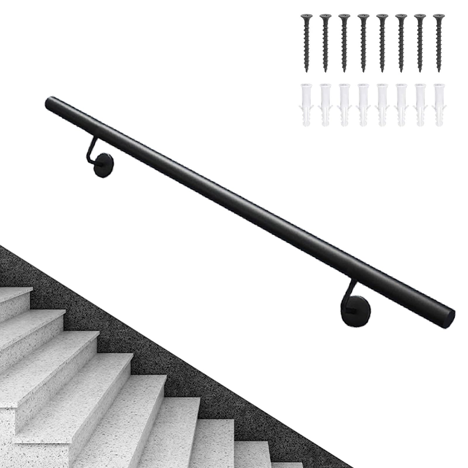 Rampe d'escalier extérieure pour sécuriser les marches du jardin noir