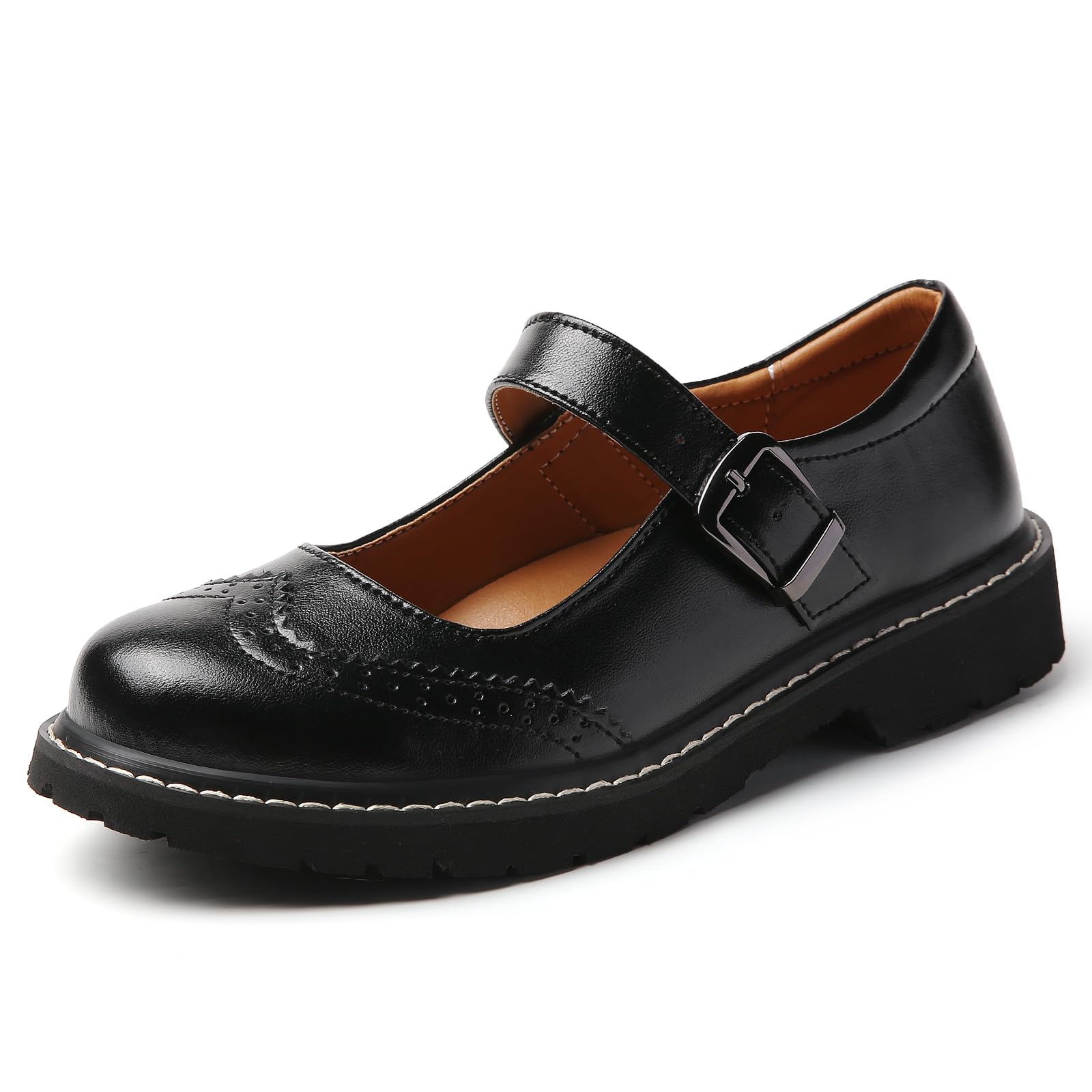 Mary Jane Shoes Women Platform Non-Slip Classics Round Toe Ankle Strap Brogue Style Comfort Casual Oxford Dress Work Mary Jane Flat Shoes-image-28
