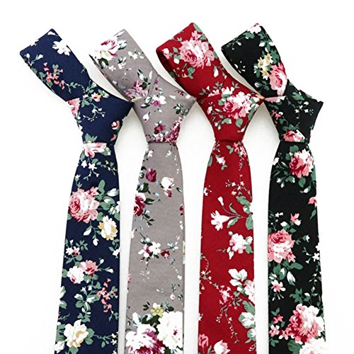 Image of Mantieqingway Floral Ties for Men Skinny Cotton Tie Flower Necktie