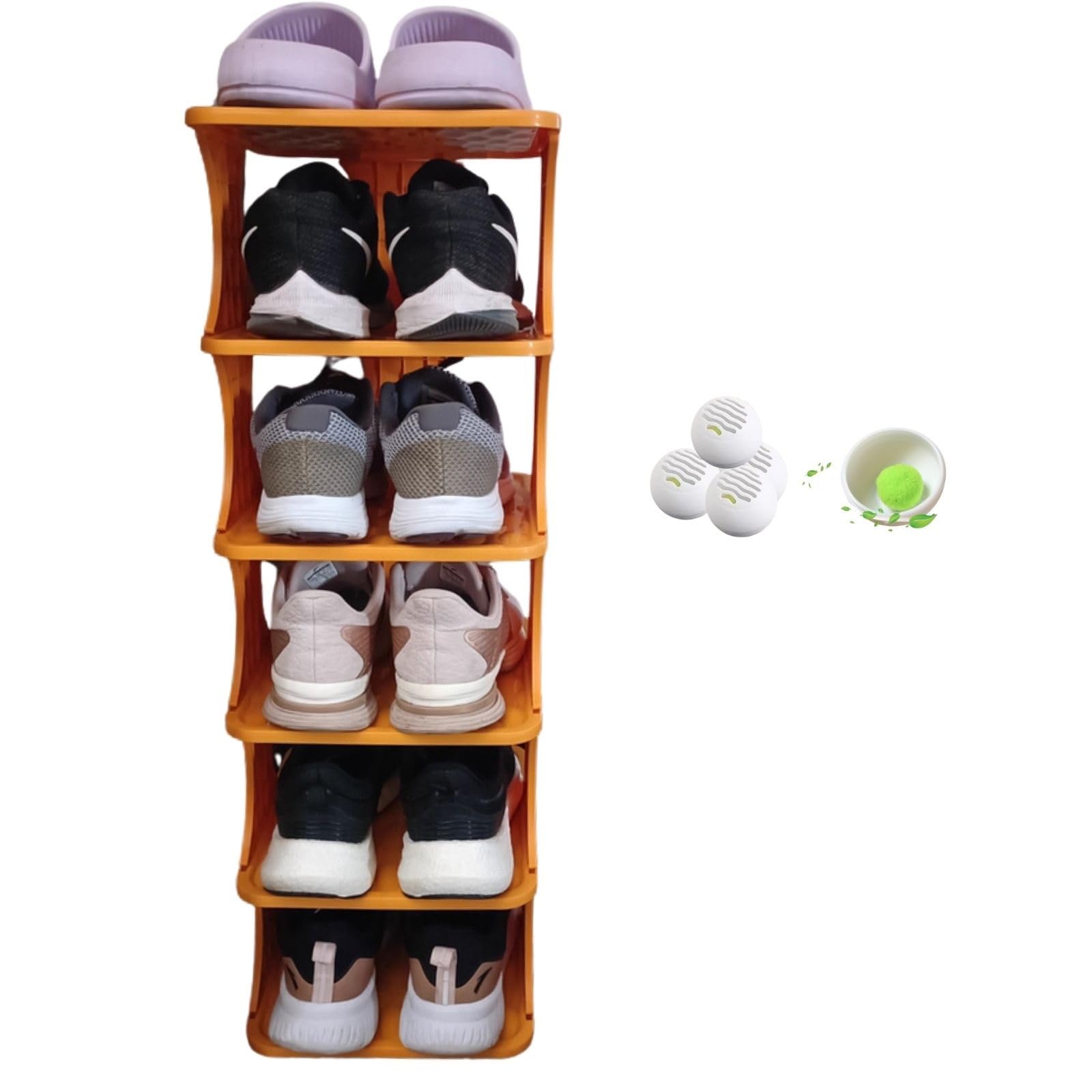 Scarpiera verticale stretta a 5 strati, impilabile, in plastica, per armadio, salvaspazio, per ingresso Zapatera, arancione, 2-9 livelli