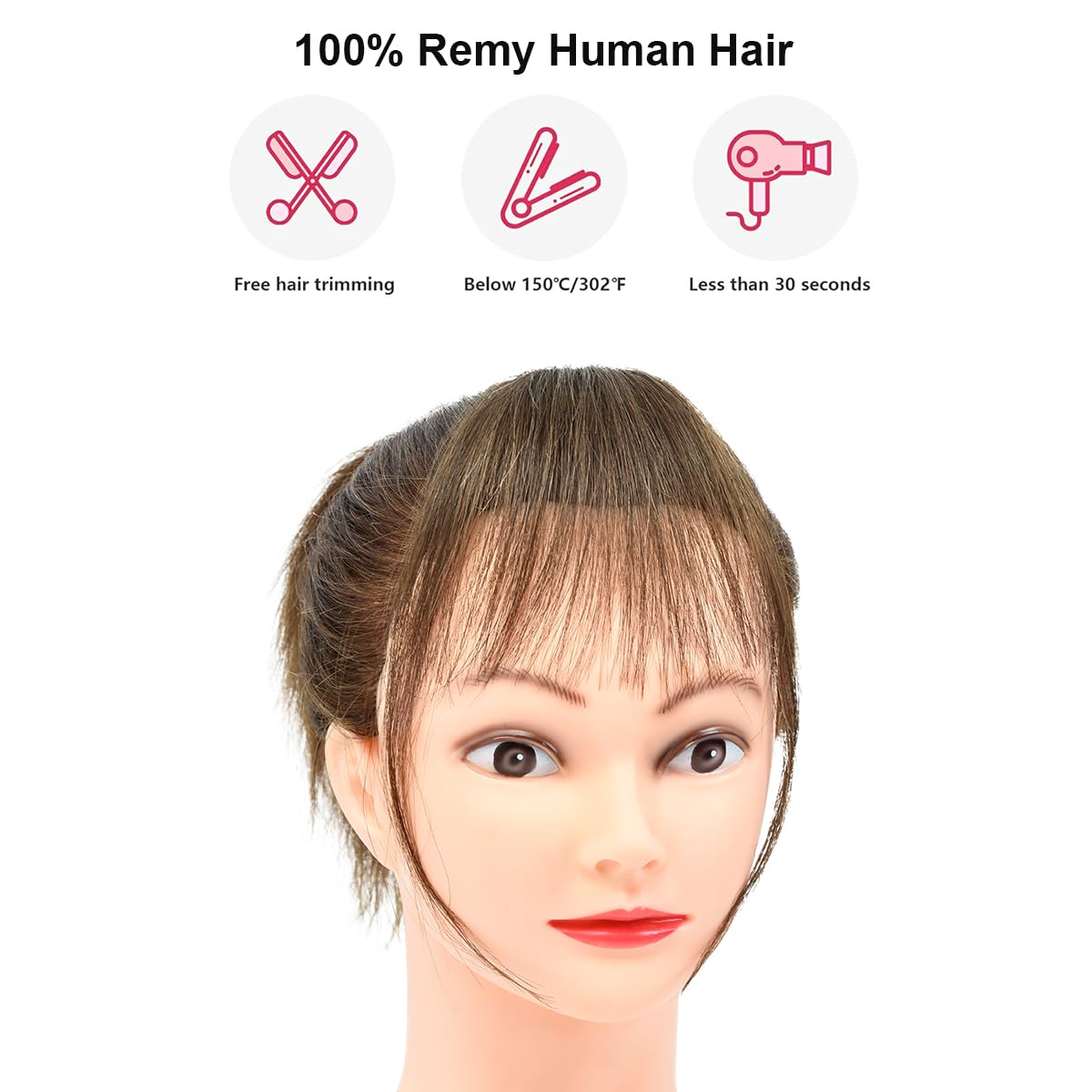 BUYOGET Clip in Fringe Human Hair Extension Airy Bangs Medium Brown Straight Remy Fringe Clip on Bangs Hair Clip for Women - Image 3
