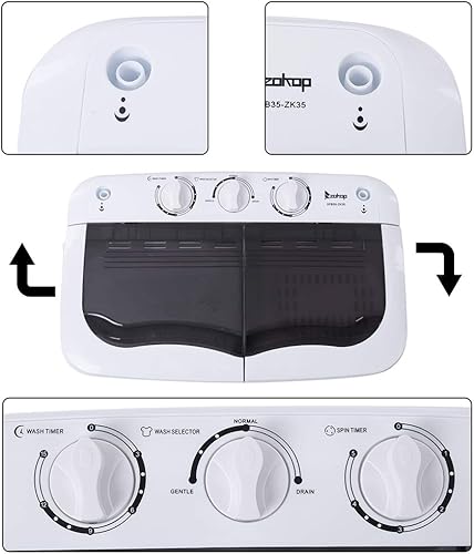 Miniatura 4 de Lavadora portátil compacta mini lavadora de doble tina con bomba de drenaje integrada, secadora de centrifugado semiautomática de 14.3 libras, ideal