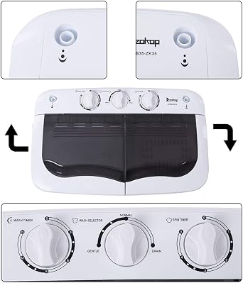 Portable Compact Twin Tub Washing Machine - 14.3lbs (7.7+6.6) Capacity,Semi-Automatic - Built-in Drain Pump - for Camping, Apartments, Dorms, College Rooms,Delicates,Gray