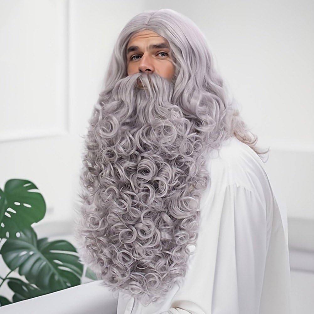 Lustiges Weihnachtsmann-haarperücke- Und Bart-Set, Weißer Falscher Bart, Lockige Perücke, Requisiten Für Erwachsene, Weihnachten, Cosplay-kostüm-Requisiten