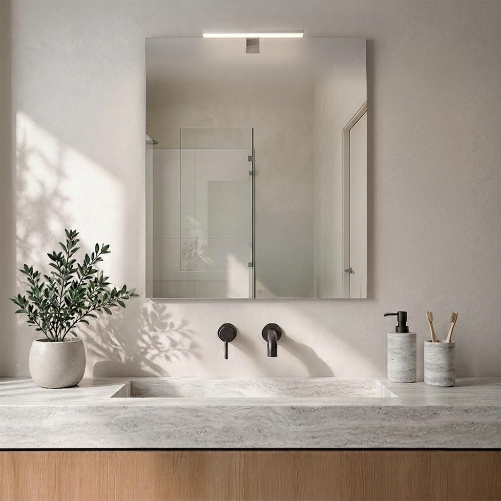 Inbagno Specchio Bagno 60x70 cm con LED 4000K Reversibile Rettangolare Filo Lucido, Lampada Cromata Con Luce Naturale, Installazione Verticale o Orizzontale, IP44
