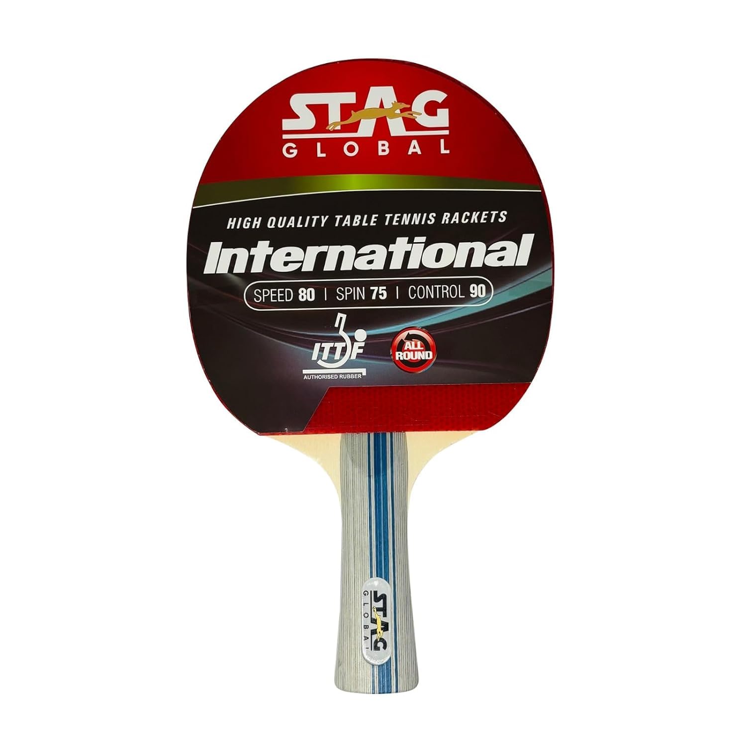 STAG International Table Tennis Rubber Racquet Without Case (180 grams, Intermediate, ITTF Approved, Multicolor) Material: Wood