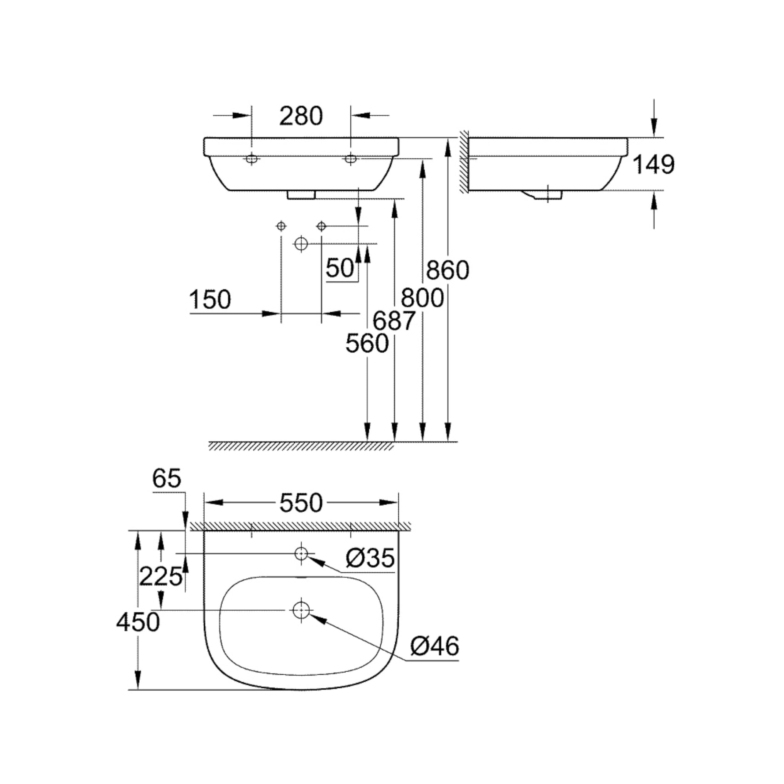 GROHE lavabo suspendu, Euro Ceramic, largeur 55cm, traitement anti-calcaire et anti-bactérien Pure Guard, blanc alpin, 3933600H (Import Allemagne)
