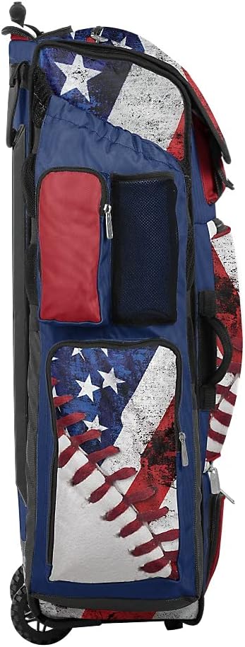 Boombah Superpack XL Rolling Bat Bag - 35.5" x 13.5" x 10" - USA Baseball Royal Blue/Red/White - Wheeled Version
