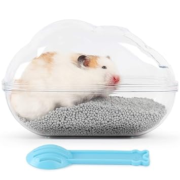 BUCATSTATE Hamster Sand Bath Container Large Transparent Plastic Sauna Toilet with Scoop Set nonspilling for Small Animal?Gerbil?Syrian Hamster,Mouse,Rat (Transparent, Large)