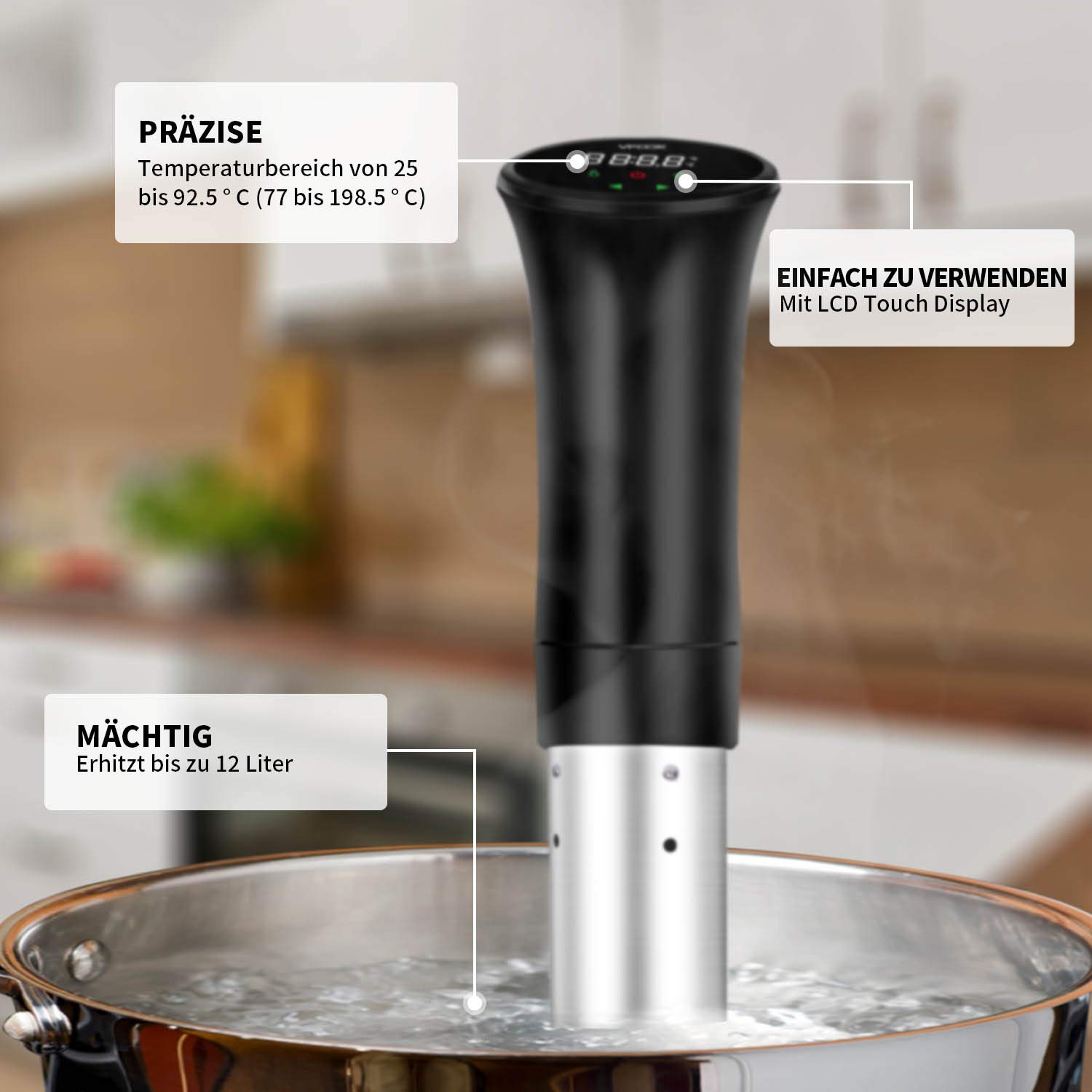 Sous vide Sous-vide Garer, Präzisionskochtopf Immersion Zirkulator, 3D Leistungsstarke leise Wasserzirkulation, Low-öl und fettarm, gesunde Ernährung Schwarz(MEHRWEG)