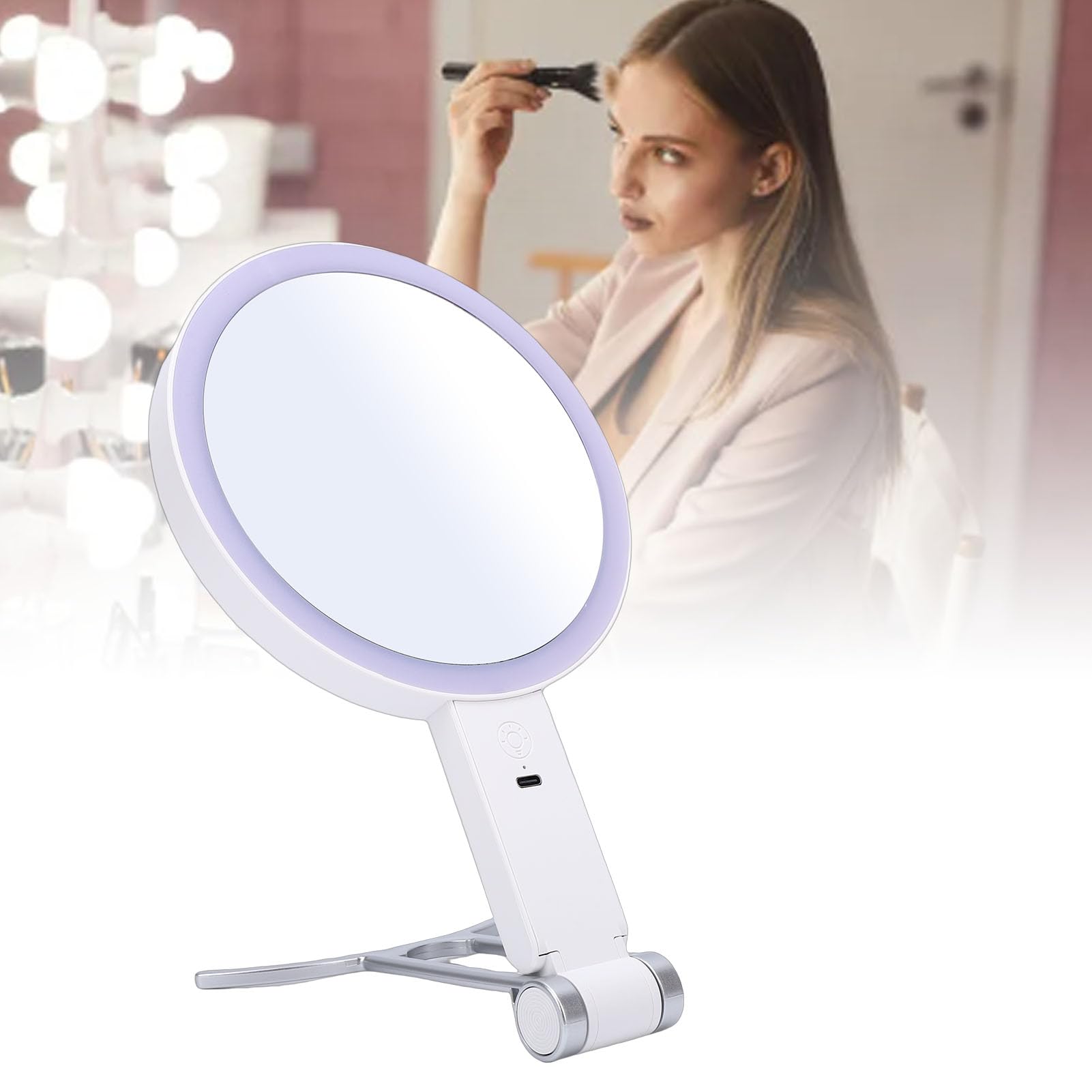 Espejo de Maquillaje de Doble Cara con Luces, Espejo de Tocador con Aumento de 30X y Luz LED, Soporte Portátil y Soporte de Pared para el Hogar los Viajes