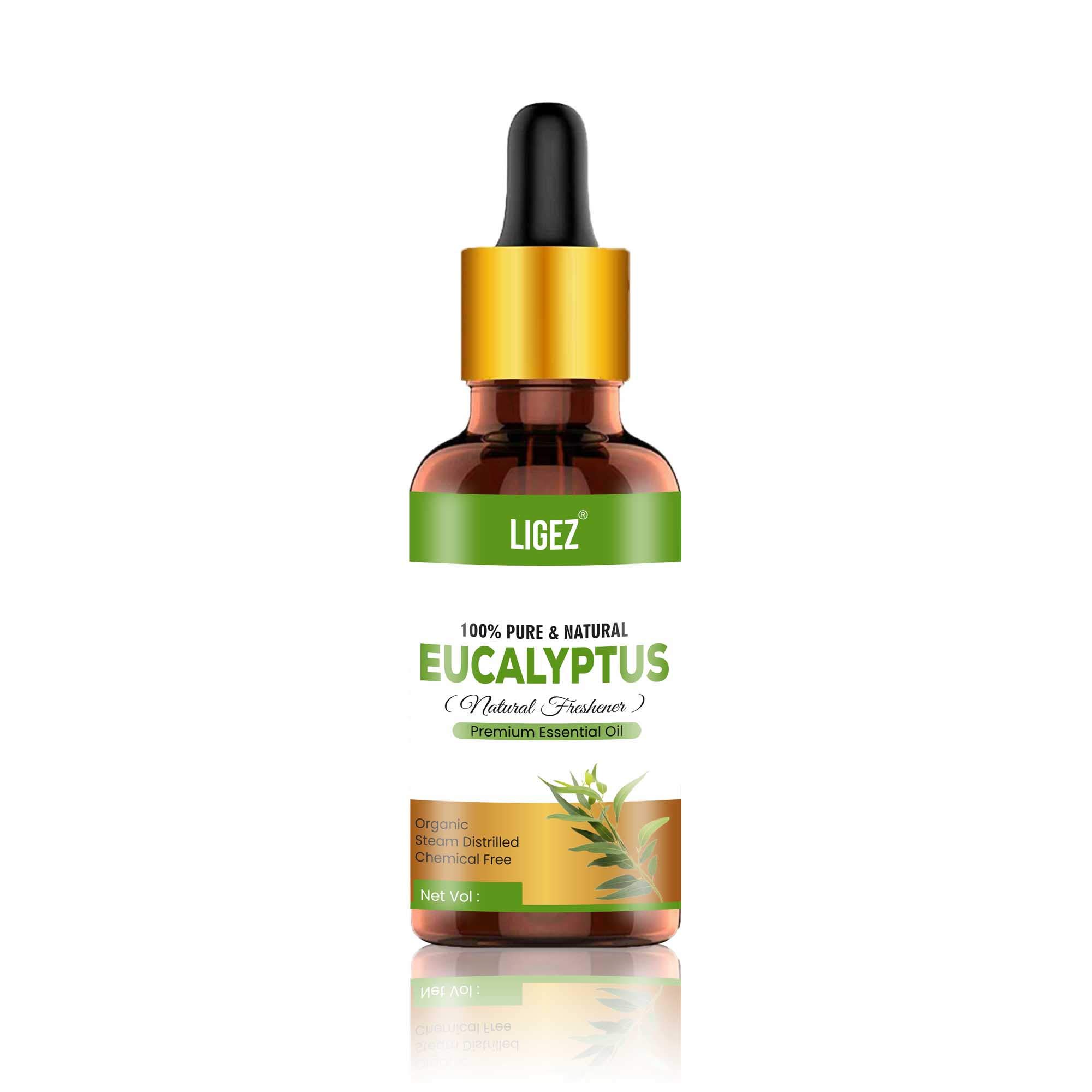 Ligez Eucalyptus Essential Oil 100% Pure for Congestion, Colds, Clear Breathing, Acne, Oily & Sensitive Skin (10ml)