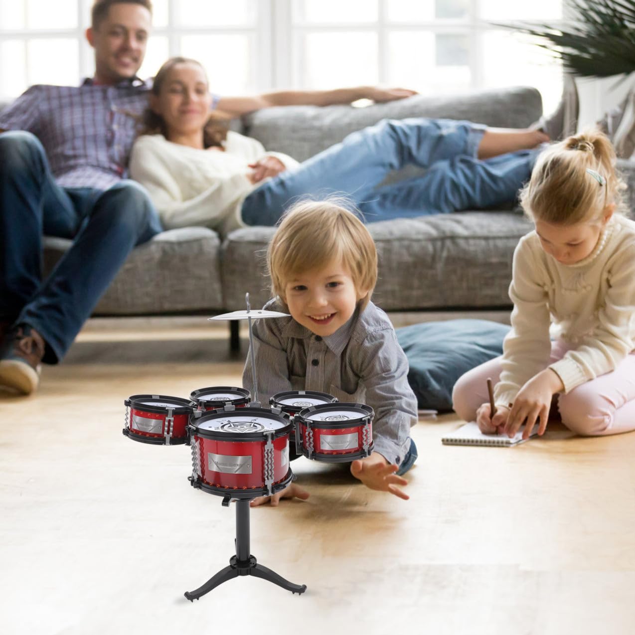 Yardwe Mini Percussion Set con Tamburi Rosso per Educazione Musicale Infantile Strumento a Percussione Sicuro e Durevole per Ragazzi