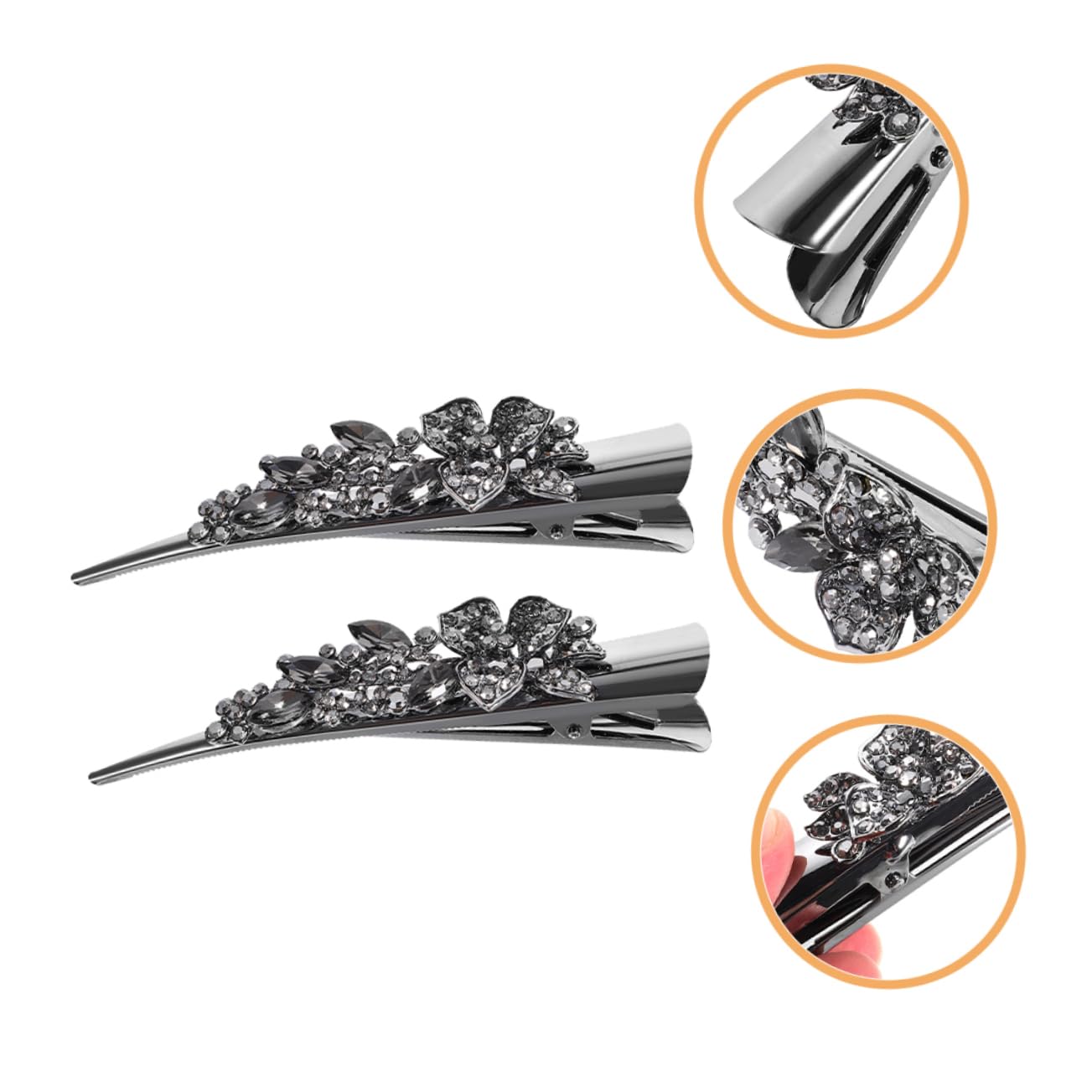 Large Vintage Rhinestone Studded Floral Alligator Hair Clips lot of 2 (8219) Amazon.com : FRCOLOR 2pcs Vintage Flower Alligator Clips for  main image 4