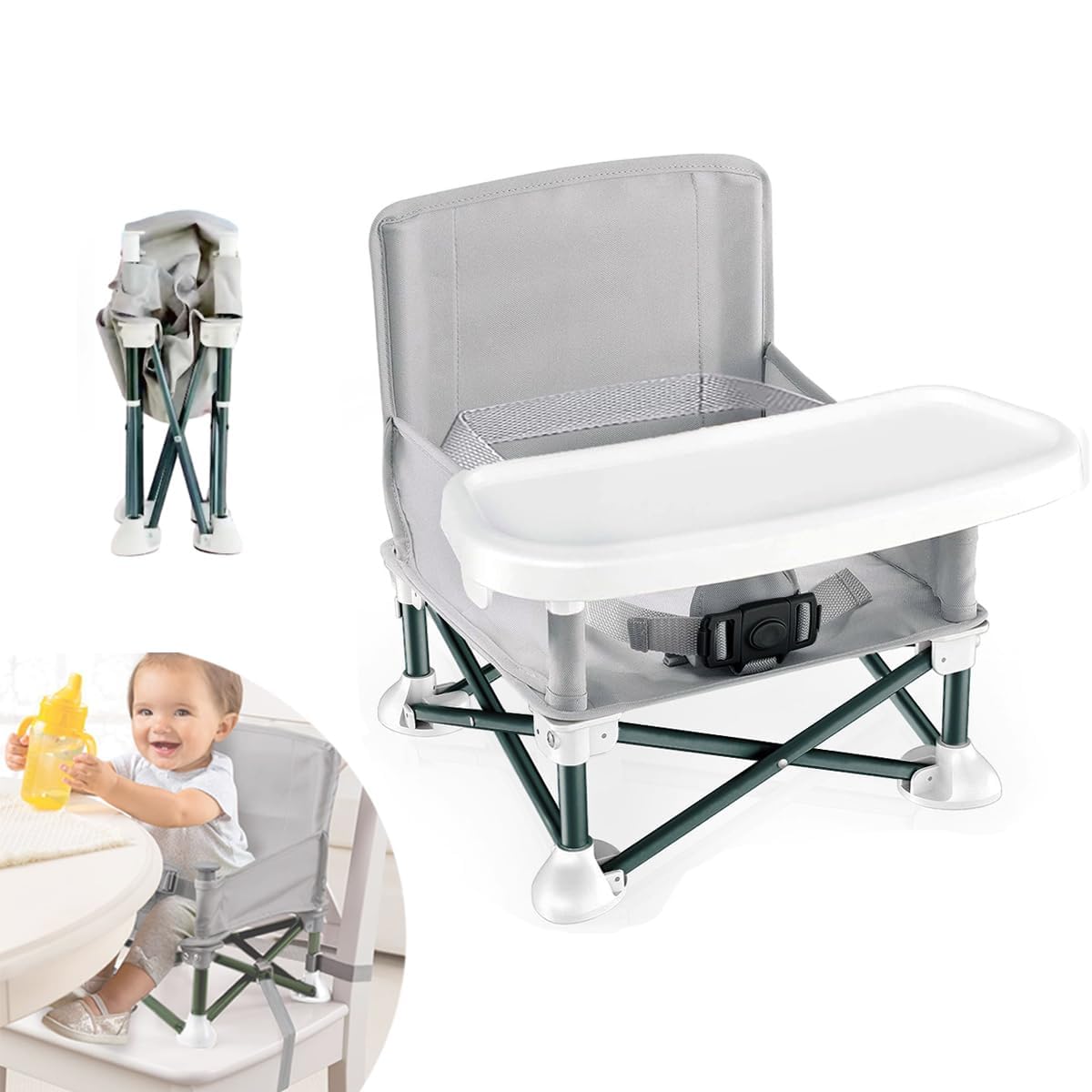 Jolfay Baby Beach Chair, Beach Chair for Babies Booster Seat for Kitchen Chair, Baby Camping Chair with Tray Indoor/Outdoor Use | Portable Travel Booster Seat with Tray - Grey-image-38