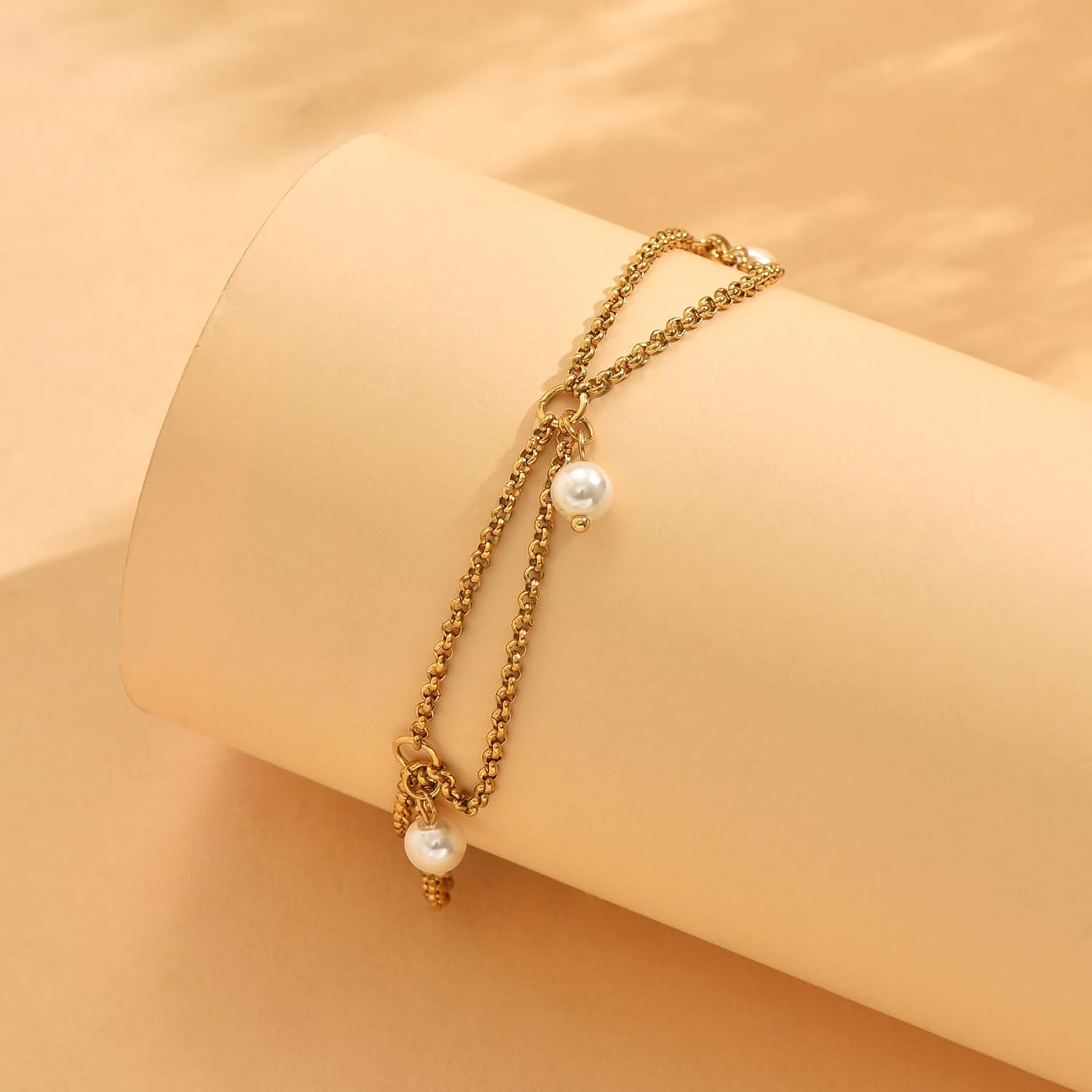 Gold Ankle Bracelets for Women 18K Gold Plated Waterproof Starfish Sea Shell Pearls CZ Diamond Dangle Anklets Trendy Summer Beach Foot Chain Jewelry Gift - Image 6