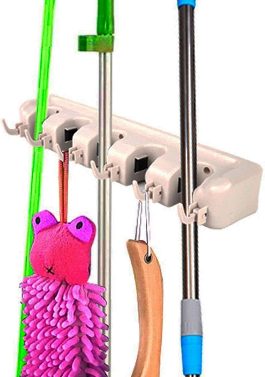 New Mop Holder Hanger 5 Position Home Kitchen Storage Broom Organizer Wall Mounted
