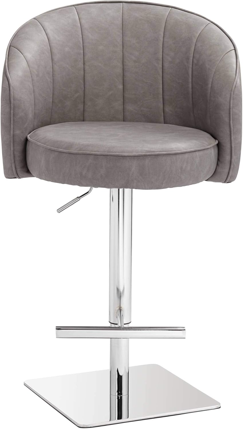 Studio 55D Chase Chrome Metal Swivel Bar Stool 31" High Mid Century Modern Gray Faux Leather Tufted Upholstered Cushion Adjustable with Backrest Footrest for Kitchen Counter Island Home