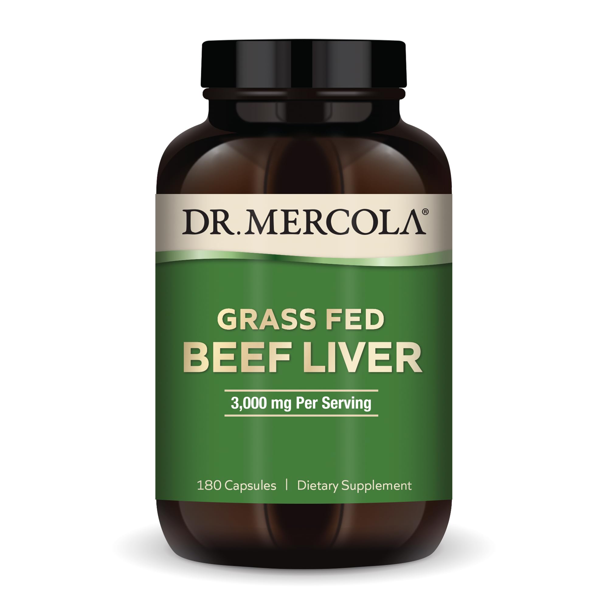 Dr. Mercola Grass Fed Beef Liver, 3000 mg, 180 Capsules (30 Servings)