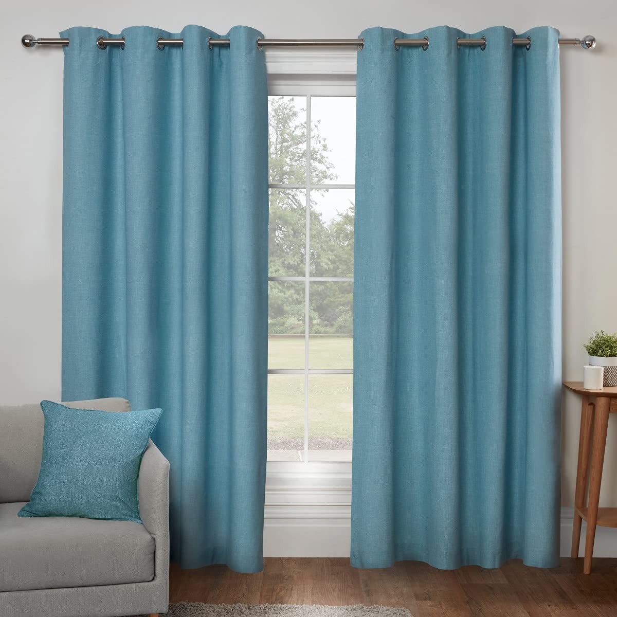 Sleepdown Textured Print Eyelet Curtains Lined Curtains for Bedroom and Living Room 46 x 72 Inch Duck Egg 2 Panels, 5056242839392