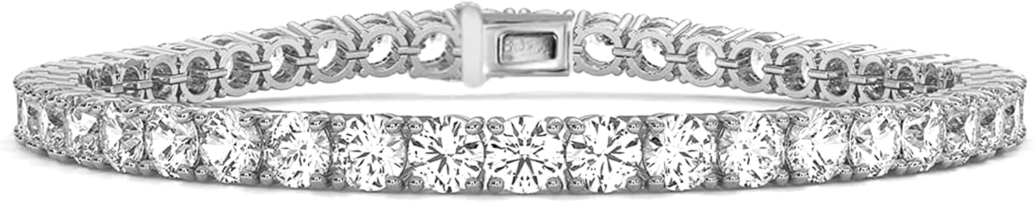 Diamond2Deal 14k Gold and Silver Round Cut Lab Grown Diamond Tennis Bracelet (1ct to 20ct, Color-D, Clarity- VS)