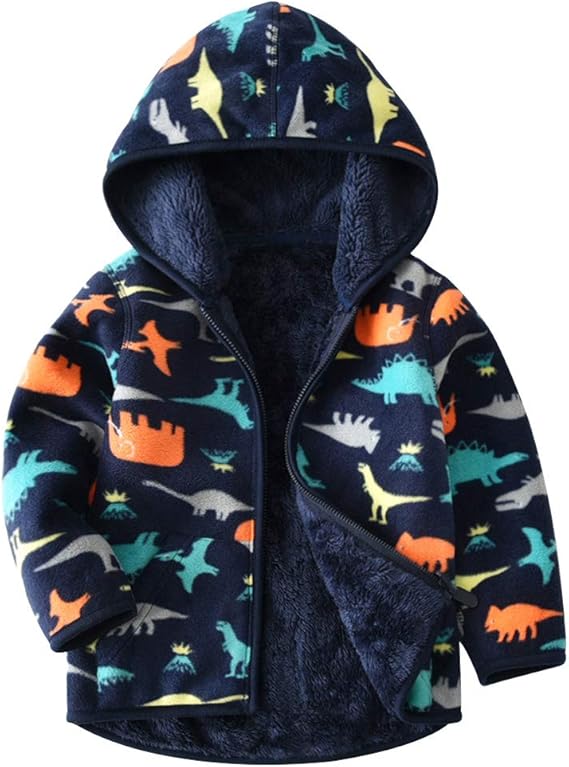 PAUBOLI Toddler Hooded Fleece Jacket Dinosaur Full Zip Reversible