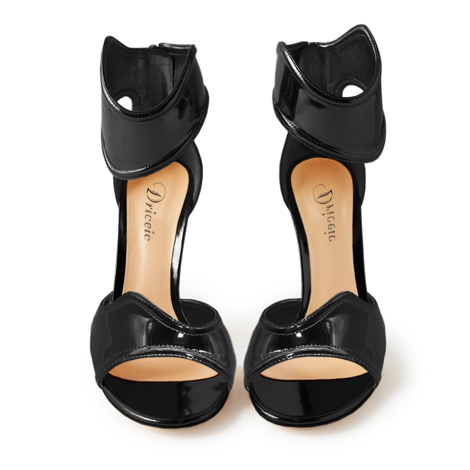 driceic Women's Metallic Pump Open Toe Heel Sandals zipper Dressy Heels Ankle Strap Strappy Heels for Party Wedding Shoes