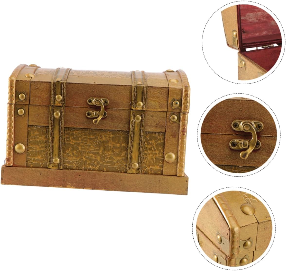 Ciieeo Frayed Wood Treasure Chest Lock Vintage Jewelry Box Organizer Retro Wooden Keepsake Case for Home Decoration and Storage