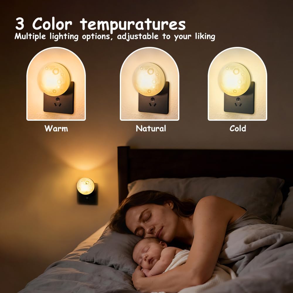 Moon Night Light Plug in Wall, Dimmable LED Lunar Lamp with 3 Color Lighting & Timer, Decorative Wall Night Light for Kids Adults Bedroom Bathroom Hallway Home Decor
