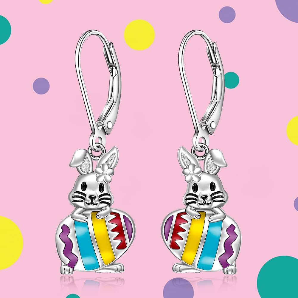 Easter Bunny Earrings for Women Sterling Silver 925 Cute Bunny Rabbit Earrings Easter Egg Dangle Jewelry Holiday Birthday Gifts - Image 4