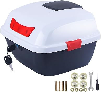 Motorcycle Top Case,Motorcycle Trunk, 25L Motorcycle Trunk Waterproof Scooter Tail Box Top Box with Backrest ABS Hard Shell Universal Luggage Storage for Motorcycle Moped Motorbike Bike,White