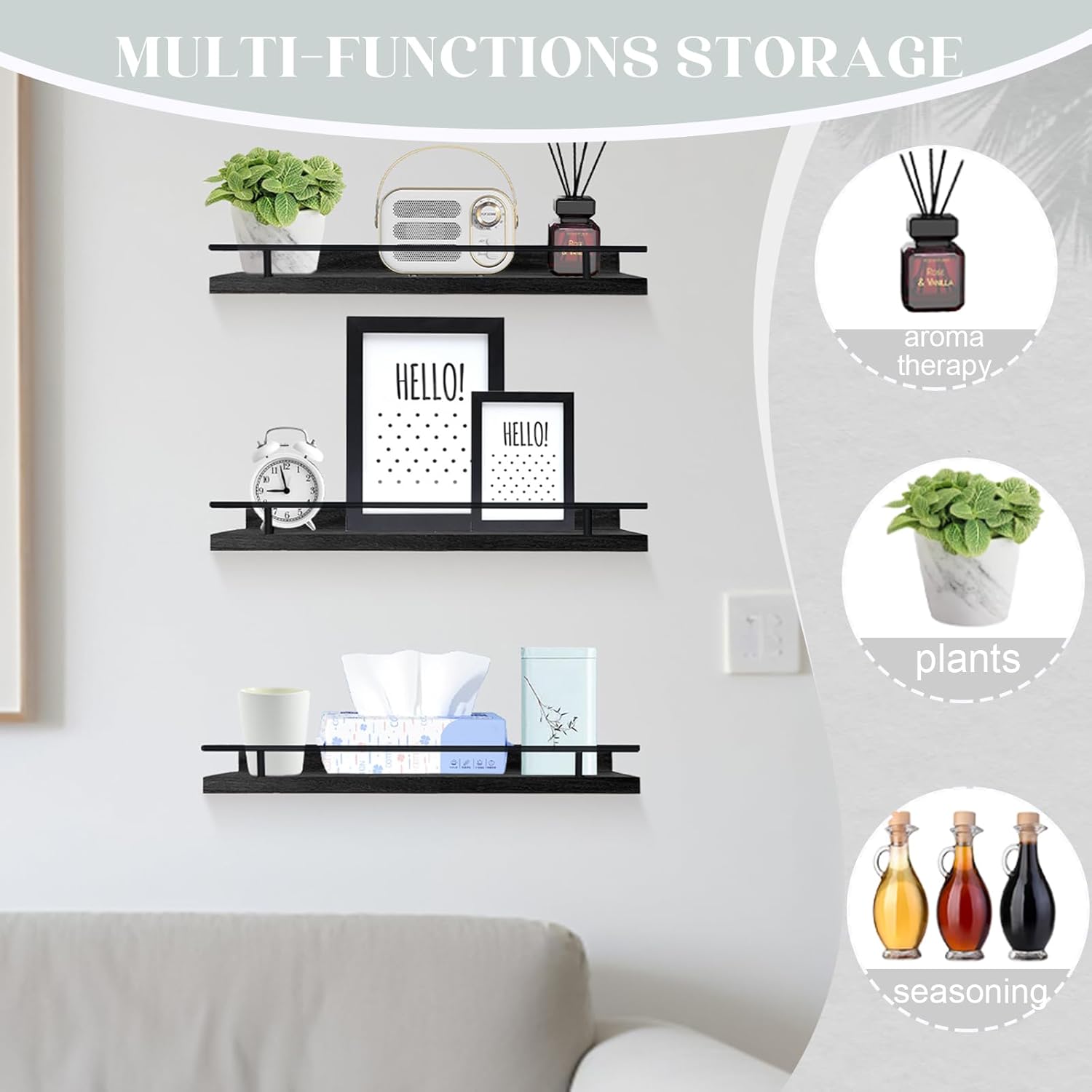 Floating Shelves for Wall 3 Sets Wall Mounted Wood Shelves Bathroom Over Toilet Shelves Storage Shelf for Bathroom, Bedroom, Kitchen, 16 in Book Shelf Organizer for Home Decor, Brown