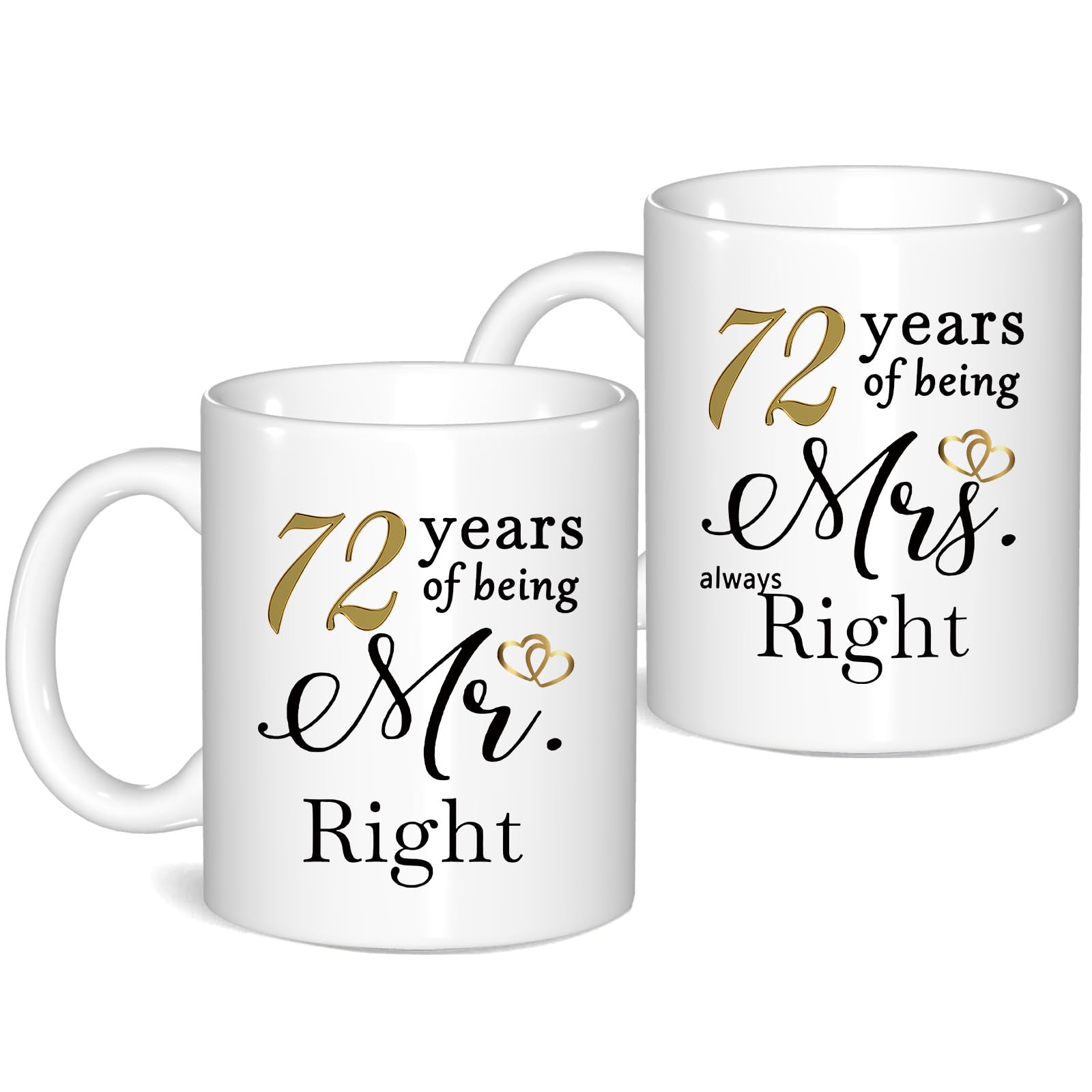 JOUWUI 72 Year Anniversary Coffee Mugs Set of 2, 72th Anniversary Wedding Gifts for Wife Husband Parents Grandparents Men Women Him Her, 72 Year Valentines Engagement Couple Cups — image 1