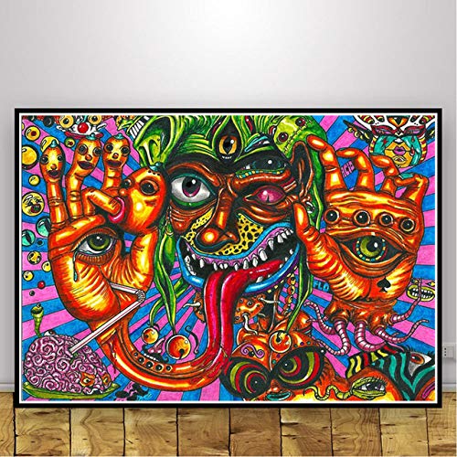 Peintures Art Psychédélique Trippy Affiche Toile Rouge 50x70cm