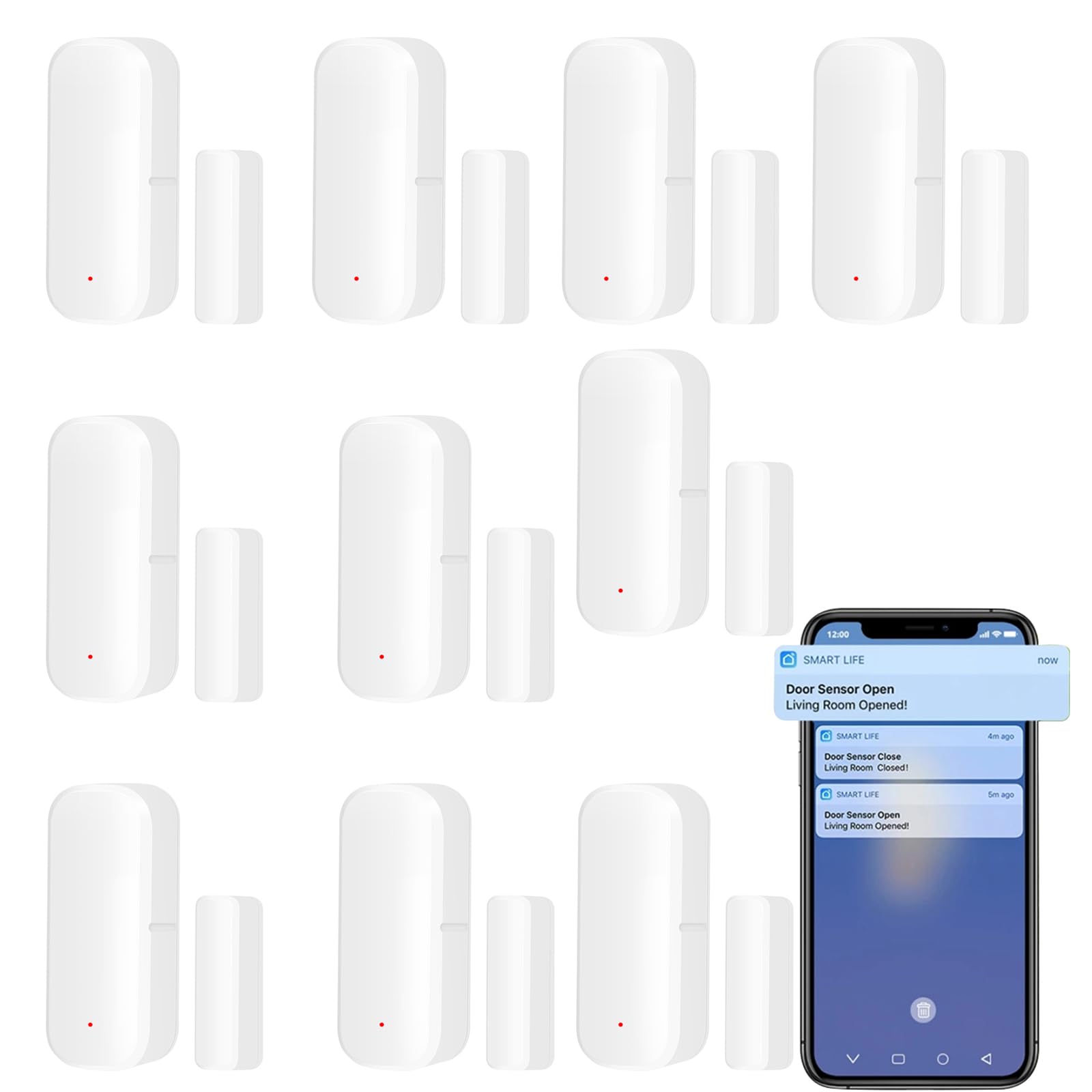 10xWiFi Smart Türsensor, Tür-Fenstersensor – für Tuya drahtloser Türfenster Sensor Alarm App Push Benachrichtigungen, kabelloser Fensterkontakt-Sensor für Heimsicherheit und Smart-Home-Automatisierung