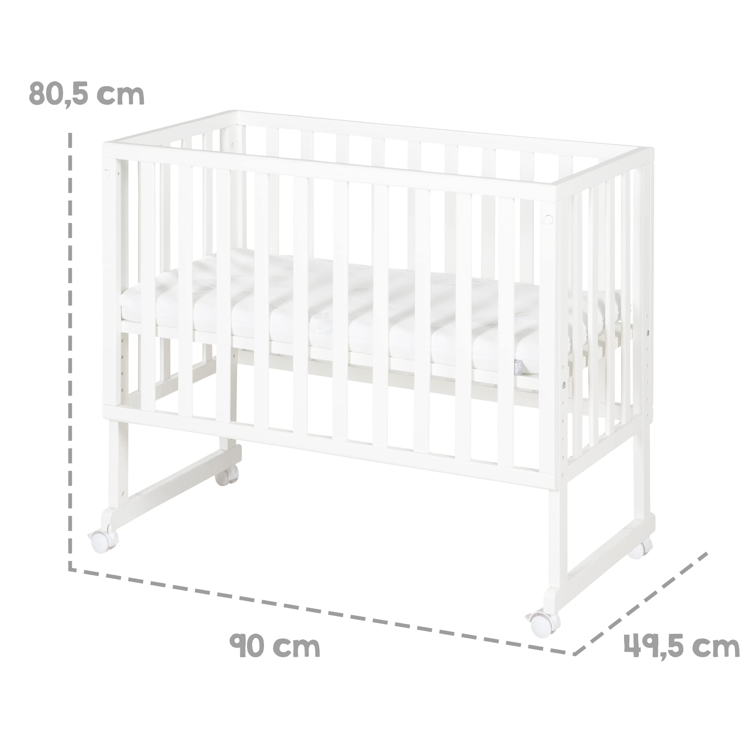 roba Cuna Colecho 45 x 90 cm Safe Asleep 3 en 1 - Altura Ajustable - Conjunto Completo con Cuna, Colchón, Barrera de Tela y Ruedas con Freno - Madera Blanca
