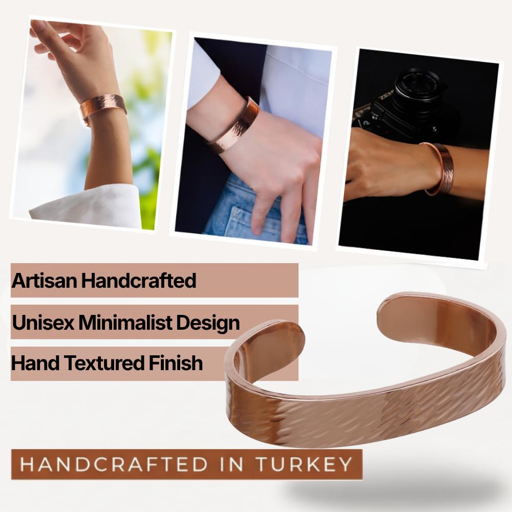 DEMMEX Bracelet en cuivre turc pur de 3 mm d'épaisseur – Solide, non revêtu, non magnétique – Cuivre de 0,3 cm d'épaisseur, le plus épais de son genre et pièce de déclaration – Automne 2024, unisexe