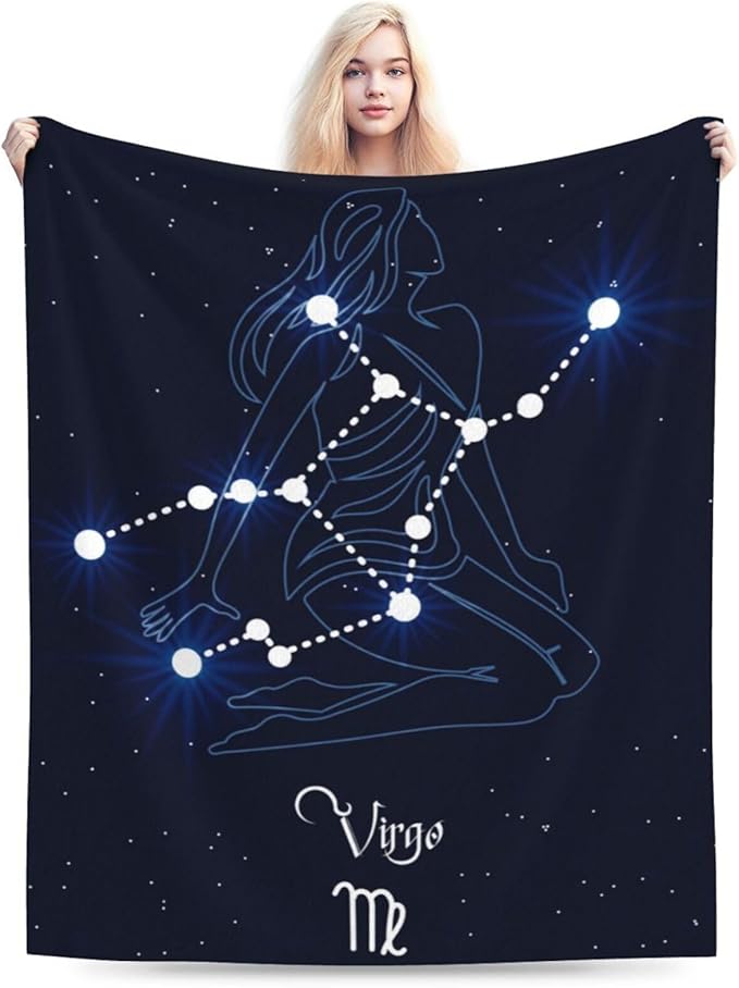 Constellation and Zodiac Virgo Blanket, Soft Lightweight Fluffy Zodiac Flannel Throw Blanket for Couch Sofa Bed Decor, Birthday Gifts 80