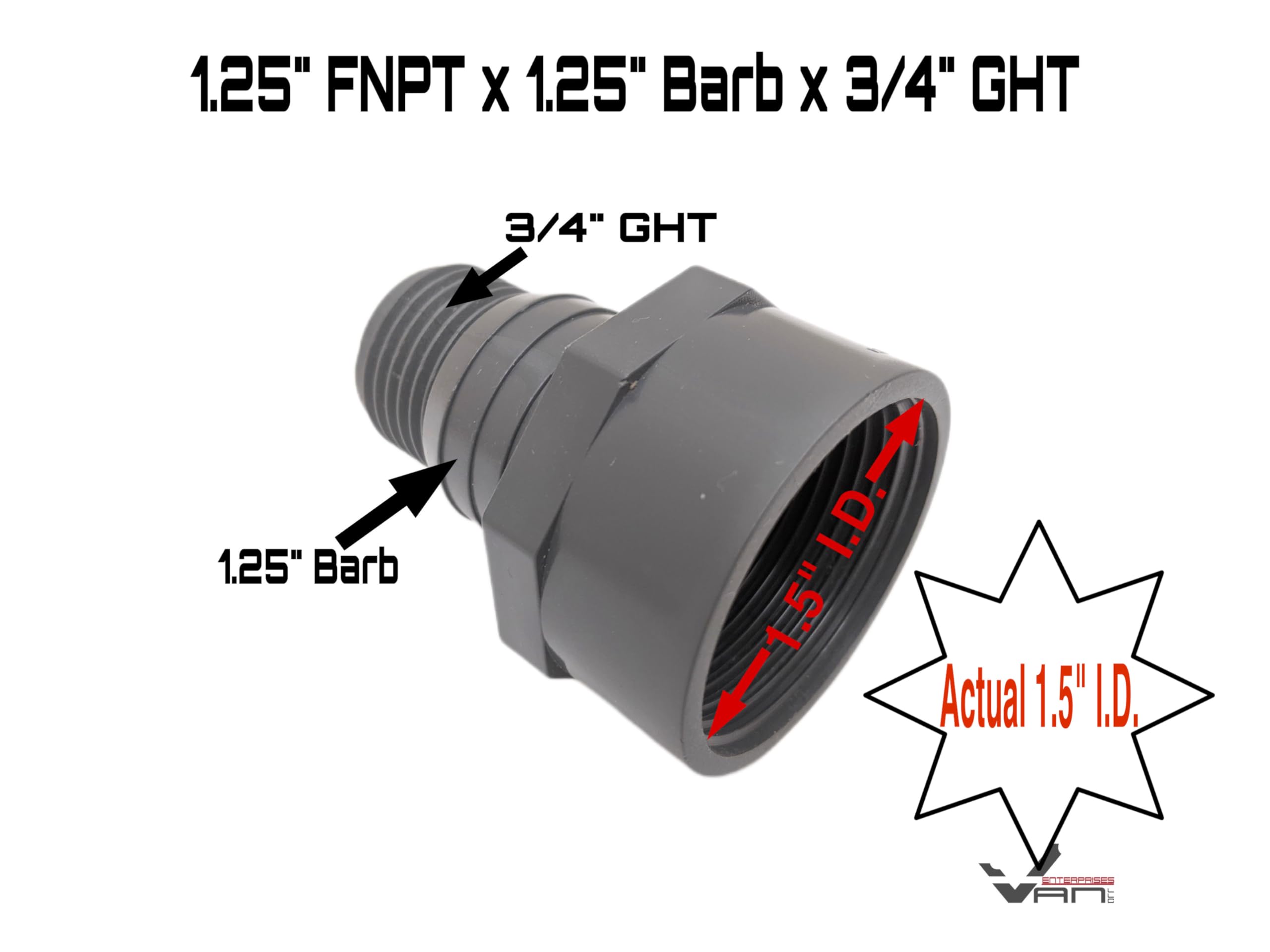 Adaptador de manguera de jardín NPT hembra de 1,25 pulgadas (1,25 pulgadas FIPT x 3,2 cm x 34 pulgadas GHT) para bombas de alberca y sumidero (adaptadores NPT hembra de 1 pulgada o