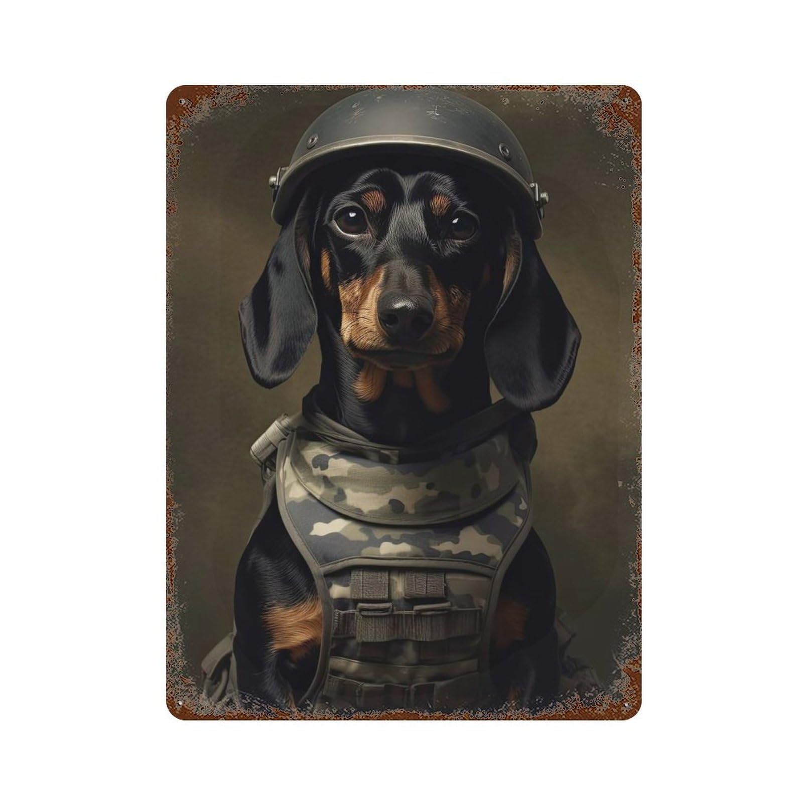 Garage Style Dachshund Soldier Decorative Tin Sign 15.7"x11.8", Rustic Home Decor for Bar And Workshop