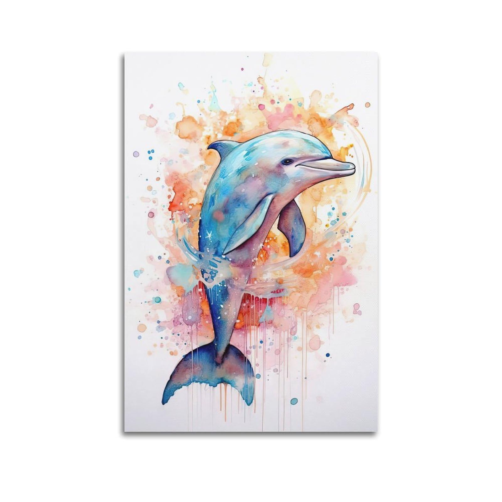 DLJGDS Vibrant Dolphin with Splashy Watercolor - A Minimalist Art Piece Decorative Painting Canvas Wall Posters And Modern Family Bedroom Decor 24x36inch(60x90cm)