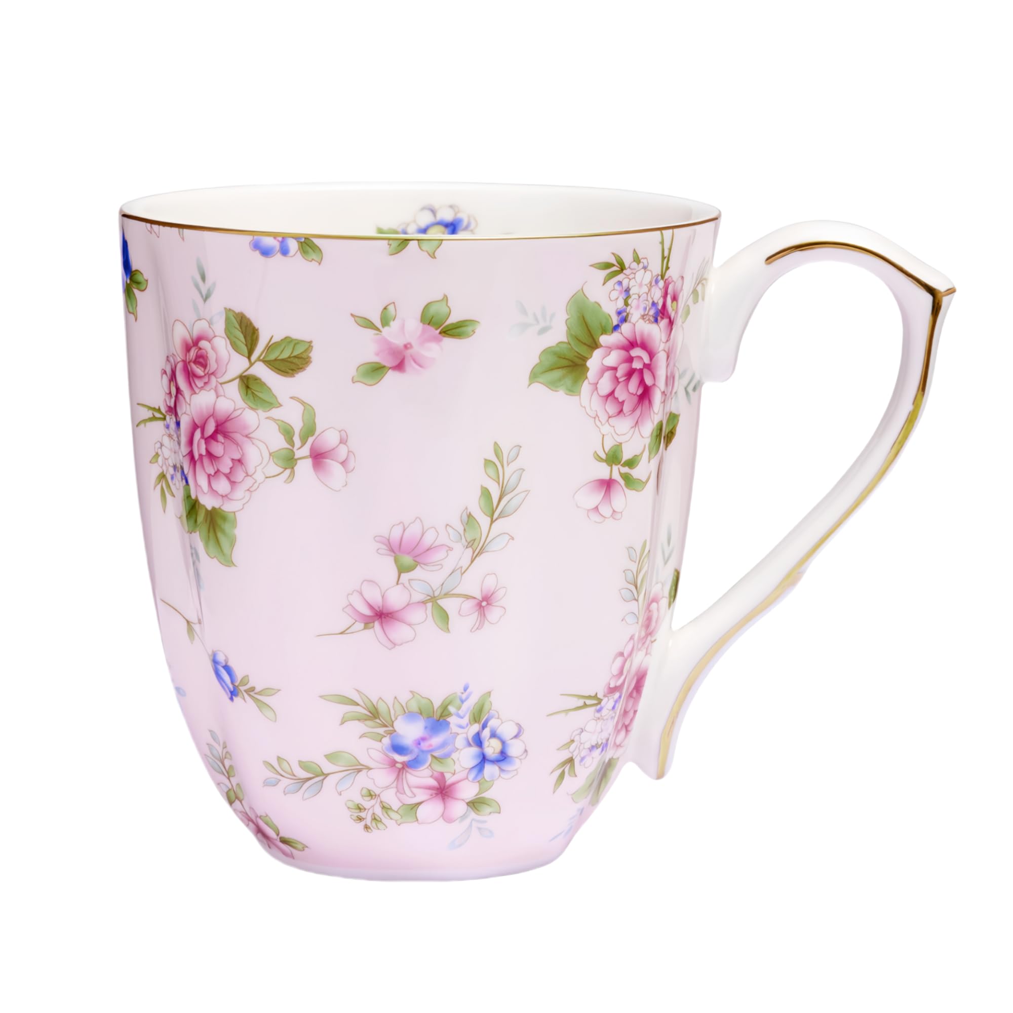 LJIMICAORO 13oz Bone China Floral Mug with Gold Bone China Coffee Mugs Bone Teacup Christmas Mugs Birthday Gifts for Women Mom Friends Coworker