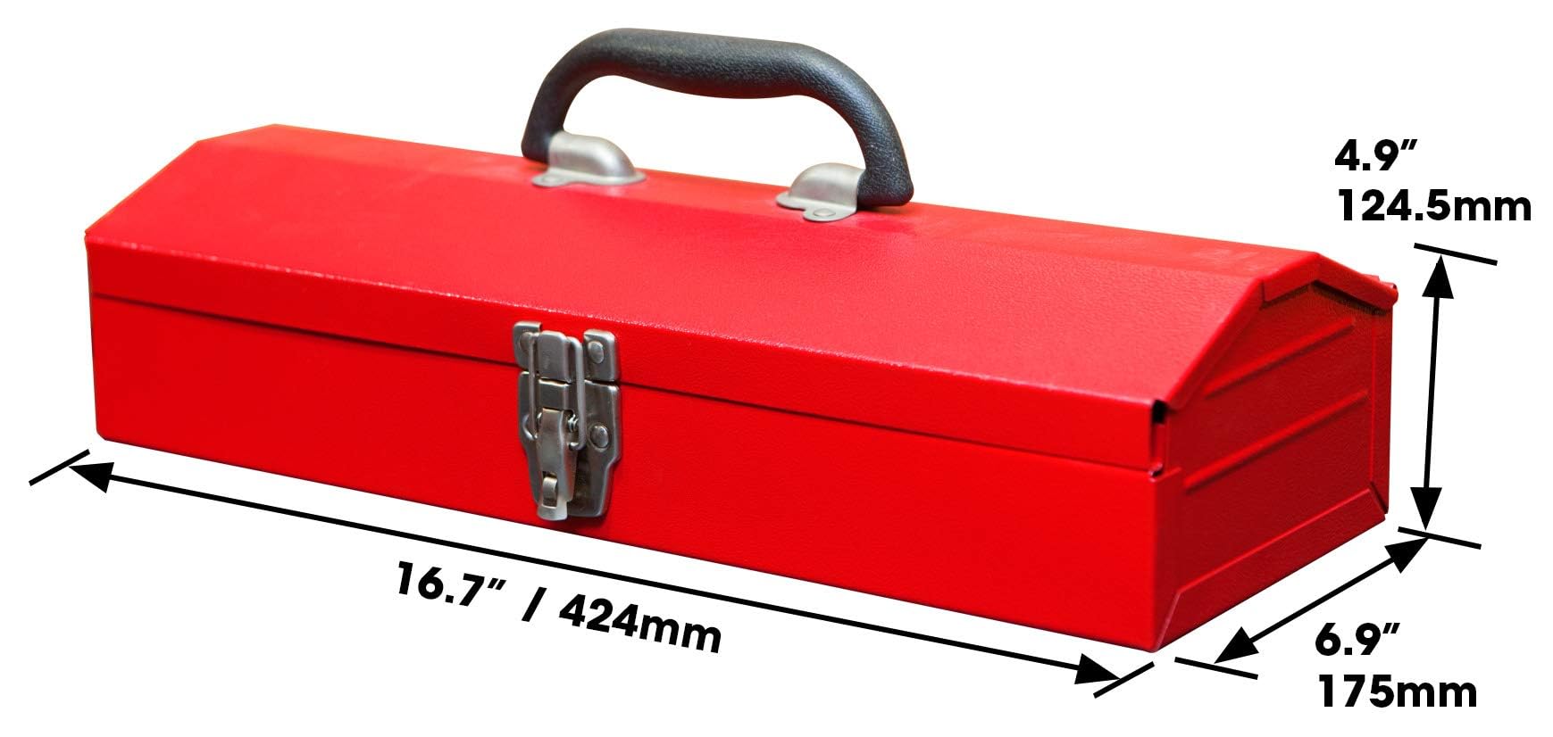 BIG RED TB102-1 Torin Caja de herramientas portátil de acero: estilo de techo a cadera de 16 pulgadas con cierre de pestillo de metal, rojo