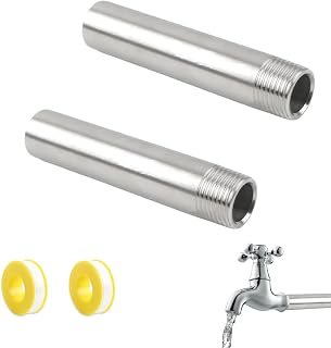 2 Piezas de Extensión de Grifo de 1/2" x 100 mm, Rosca Hembra y Macho DN15, Acero Inoxidable, Accesorio de Alargamiento para Llaves de Agua y Válvulas de Esquina